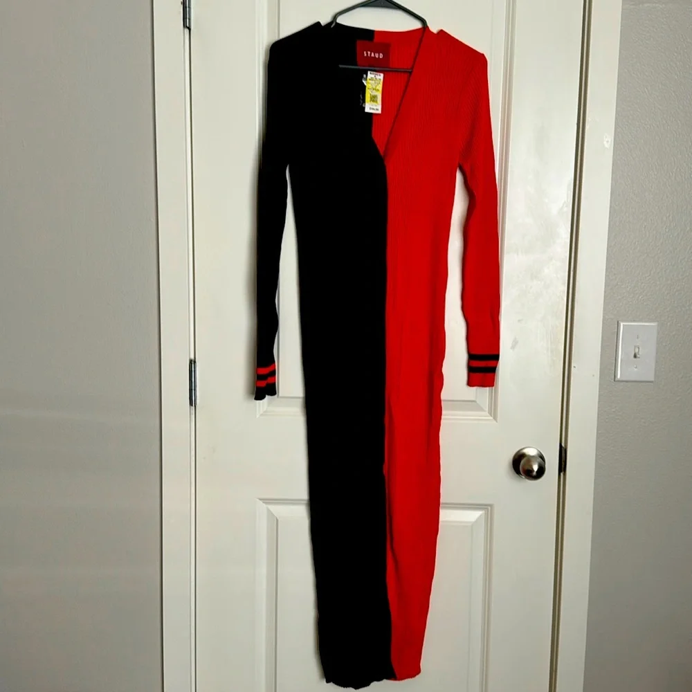 Women's STAUD Navy/Orange Chicago Bears Shoko Knit Button-Up Sweater Dress XL - Picture 1 of 5